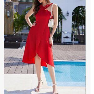 Cocktail Party Dress Halter Neck Midi Wedding Graduation Formal Prom